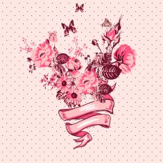 Vintage Floral Card with Ribbon N2