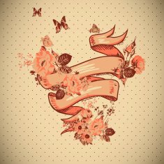 Vintage Floral Card with Ribbon N5