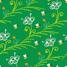 Pattern with stylized flowers and bees