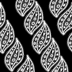 Lace seamless pattern with white leaves on black background Vector