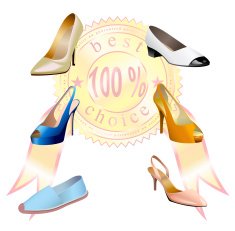 Fashionable women's shoes with sticker are on white background