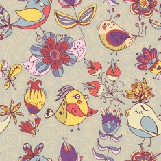Seamless texture with flowers and birds N15