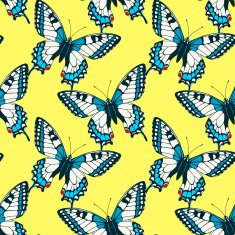Seamless pattern with colorful machaon swallowtail butterflies