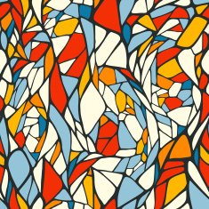 Seamless pattern with bright colorful hand drawn abstract geomet