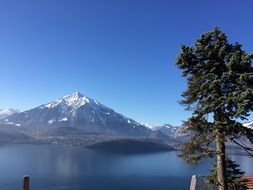 landscape of mountain and lake thun