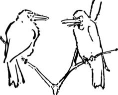 Black and white drawing of the birds on the tree