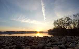 scenic lake shore at sunrise