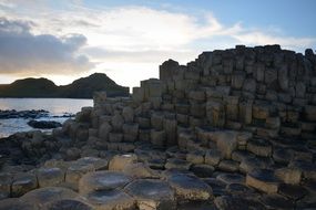 Beautiful Giant's causeway in Northern Ireland at colorful sky