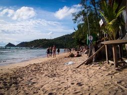 people on the beach near the rainforest
