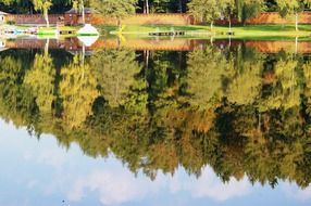 landscape of lake with autumn reflection in austria