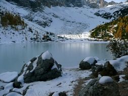 winter panorama of lake sorapiss