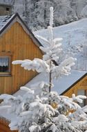 snow on the roof of a mountain cottage in Poland