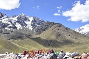 Beautiful landscape with the local market amid the Andes, Peru