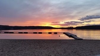 Sunset on the beach in the evening