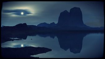 mystical panorama of the lake and the night sky