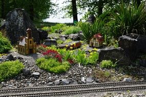 miniature railway with plants