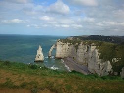 Beautiful high cliffs on a ocean side in Etretat in France