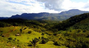 panorama of a green mountain valley