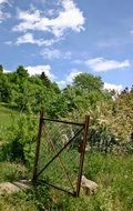 metal garden gate in summer landscape
