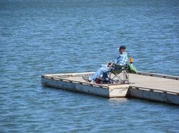 fisherman on the pier on the lake