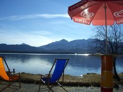 loungers for relaxation on the lake