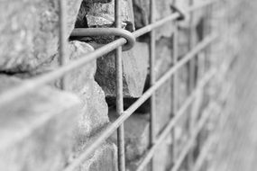 stone wall under the lattice monochrome photo