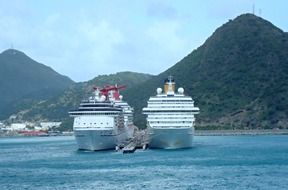 two cruise ships off the coast of St Maarten