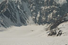 ski plane at mountains, bush flying, usa, alaska, denali national park