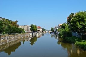 calm oder river in city, poland, opole
