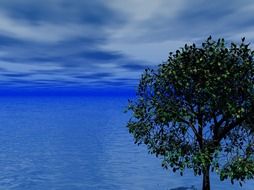 summer green tree on a background of turquoise sea