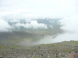 panorama on the beautiful valley in the clouds, uk, wales, snowdon