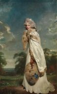 oil painting woman in an expensive white dress painted by Thomas Lawrence