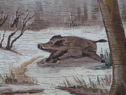 art painting of a wild boar in the forest