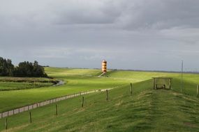 lighthouse on a green hill