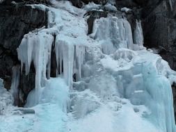 frozen waterfall in winter close-up