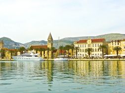 townscape with reflection on sea, croatia, trogir