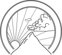 mountain with sun and clouds symbol drawing