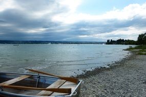 wooden boat on the shore of Lake Constance