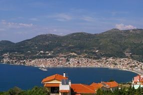 Remote view of the coast of the island of Samos, Greece