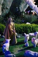 the figure of the shepherd and the sheep in the park