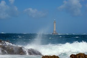 sea waves splashing on rocky coast