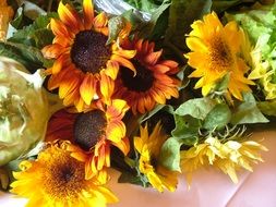 bouquet of sunflowers on the table