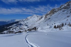 footprints in the snow in the Upper Alps