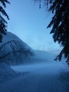 snowy mountain in the morning