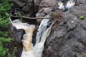 waterfall on rock, usa, wisconsin, copper falls state park