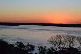 red sunset over the river