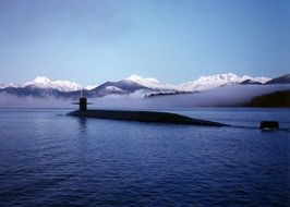 US submarine on a background of snowy mountains