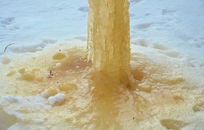 frozen water flow in winter close-up