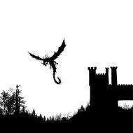 Silhouette of the dragon and castle