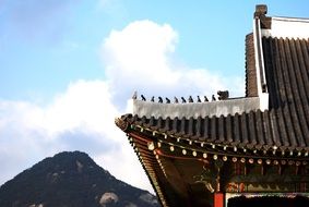 roof of the palace on the background of the mountain